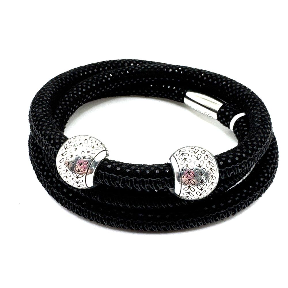 Brighton Woodstock Black Sparkle Triple Bracelet 23in NWT + Tranquility Beads